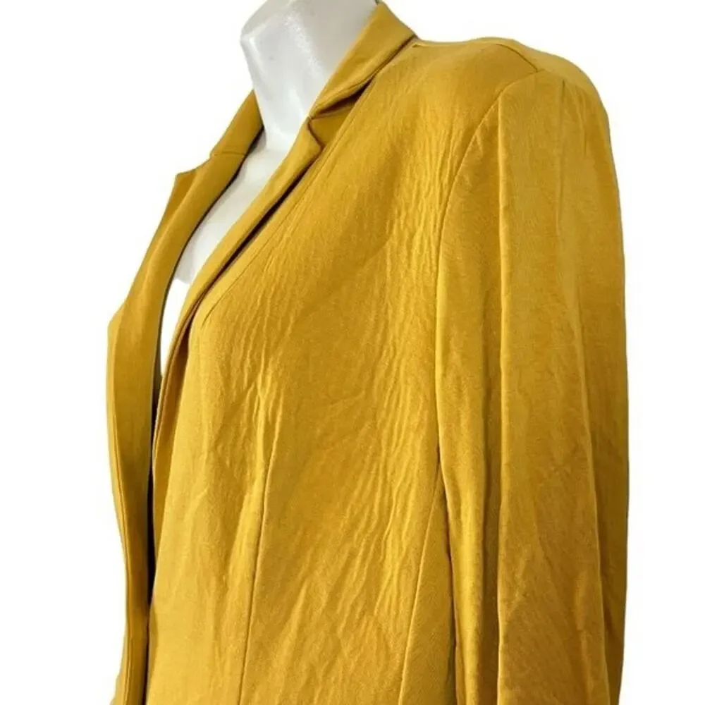 Magaschoni Womens Mustard Preppy Stretch Knit Suit Jacket Blazer Career Small